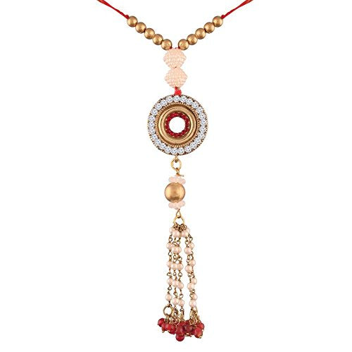 Gold Plated Pearl And Stone Studded Lumba Rakhi For Boys-Men
