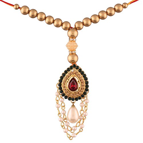 Multicolour Gold Plated Pearl and Stone Studded Lumba Rakhi for Bhabhi