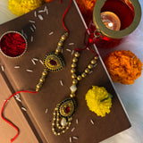 Multicolour Gold Plated Pearl and Stone Studded Bhaiya Bhabhi Rakhi Set for Women and Men