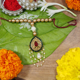 Multicolour Gold Plated Pearl and Stone Studded Lumba Rakhi for Bhabhi