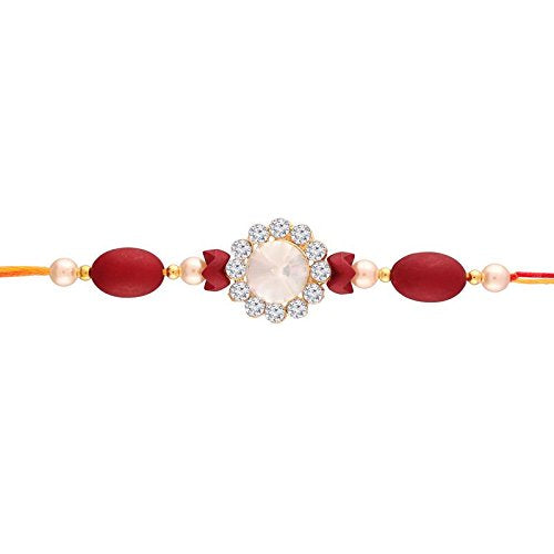 Gold Plated Pearl And Kundan Lumba Rakhi For Boys-Men