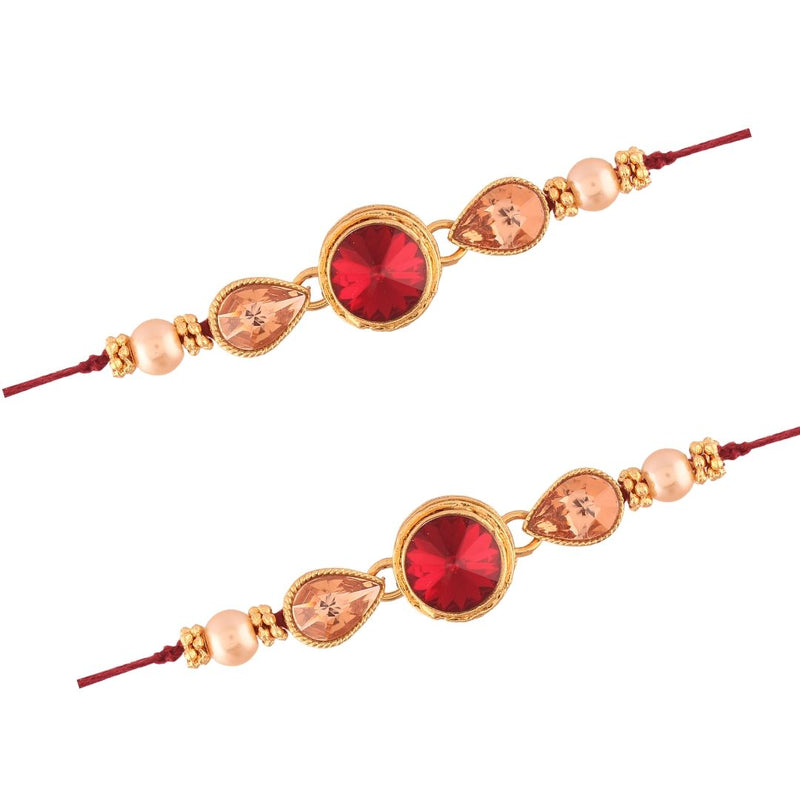 Gold Plated Stone Studded And Pearl Combo Pack of 2 Rakhi for Beloved Brother (R632-2)