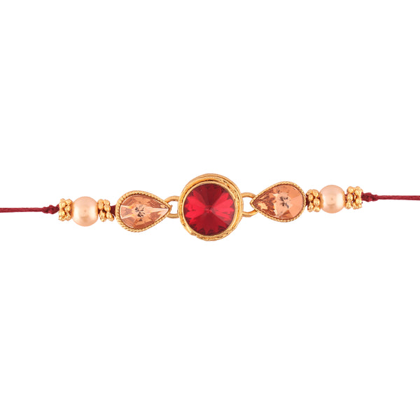Gold Plated Pearl And Stone Studded Rakhi for Beloved Brother (R632)