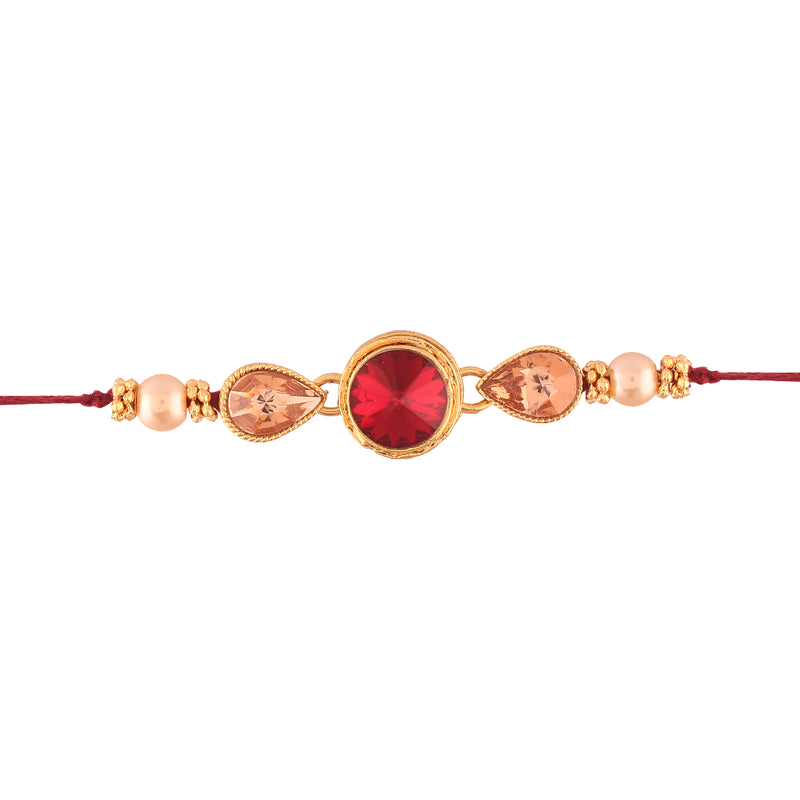 Gold Plated Stone Studded And Pearl Combo Pack of 2 Rakhi for Beloved Brother (R632-2)