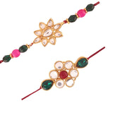 Gold Plated Kundan And Pearl Combo Pack of 2 Rakhi for Beloved Brother (R634-36)