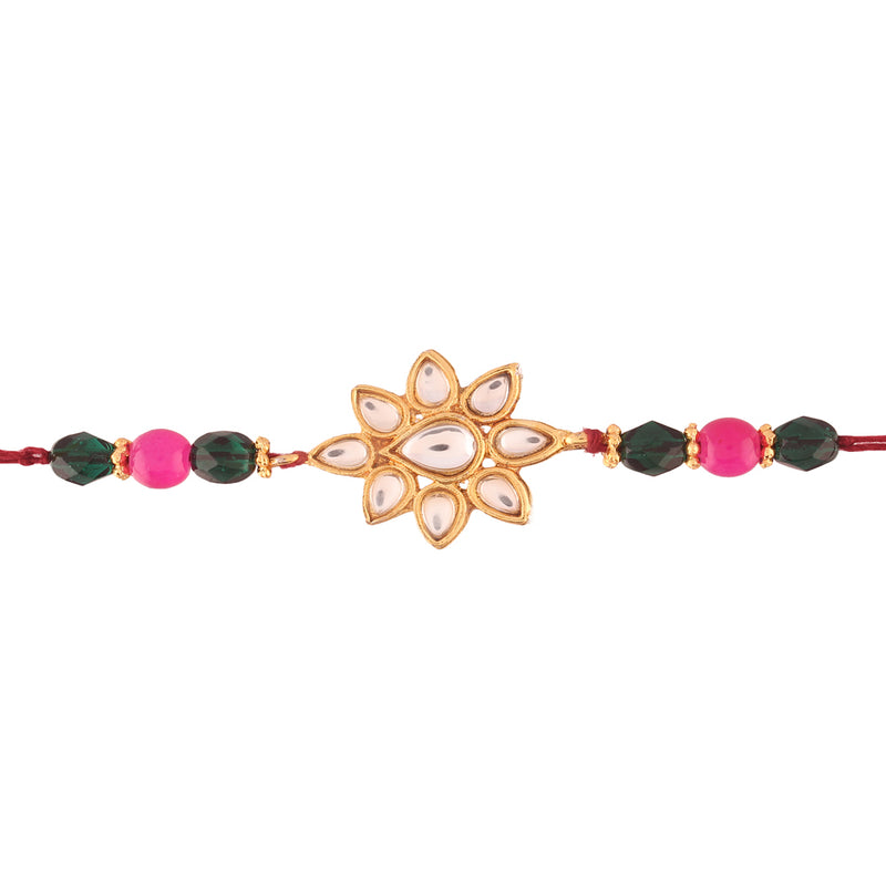 Gold Plated Kundan And Pearl Combo Pack of 2 Rakhi for Beloved Brother (R634-36)