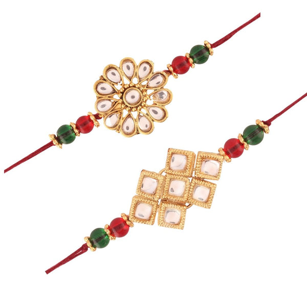 Gold Plated Kundan And Pearl Combo Pack of 2 Rakhi for Beloved Brother (R635-31)