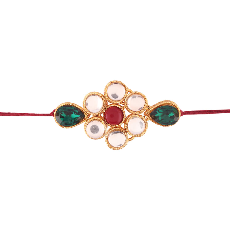 Gold Plated Kundan And Pearl Combo Pack of 2 Rakhi for Beloved Brother (R634-36)
