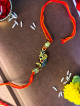 Gold Plated Designer CZ Pearl Multi-Colour Peacock Rakhi for Men-Boys (R702)