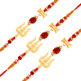Gold Plated Designer Trishul Damroo Rakhi Combo of 3 for Bhai/Brother (R708-3) Pack Of 3