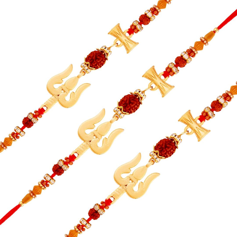 Gold Plated Designer Trishul Damroo Rakhi Combo of 3 for Bhai/Brother (R708-3) Pack Of 3