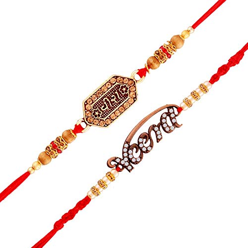 Gold Plated Designer Multi-Colour Veera Combo Rakhi for Men-Boys Pack of 2