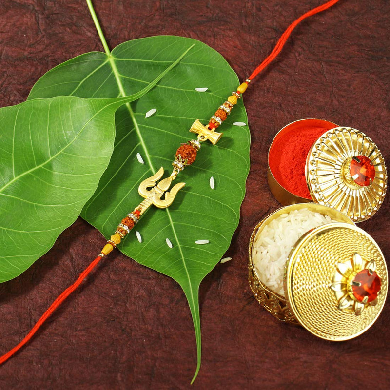 Gold Plated Designer Trishul Damroo Rakhi Combo of 3 for Bhai/Brother (R708-3) Pack Of 3