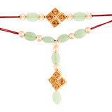 Gold Plated Designer Stone Studded Pearl Mint Rakhi Set for Bhaiya Bhabhi