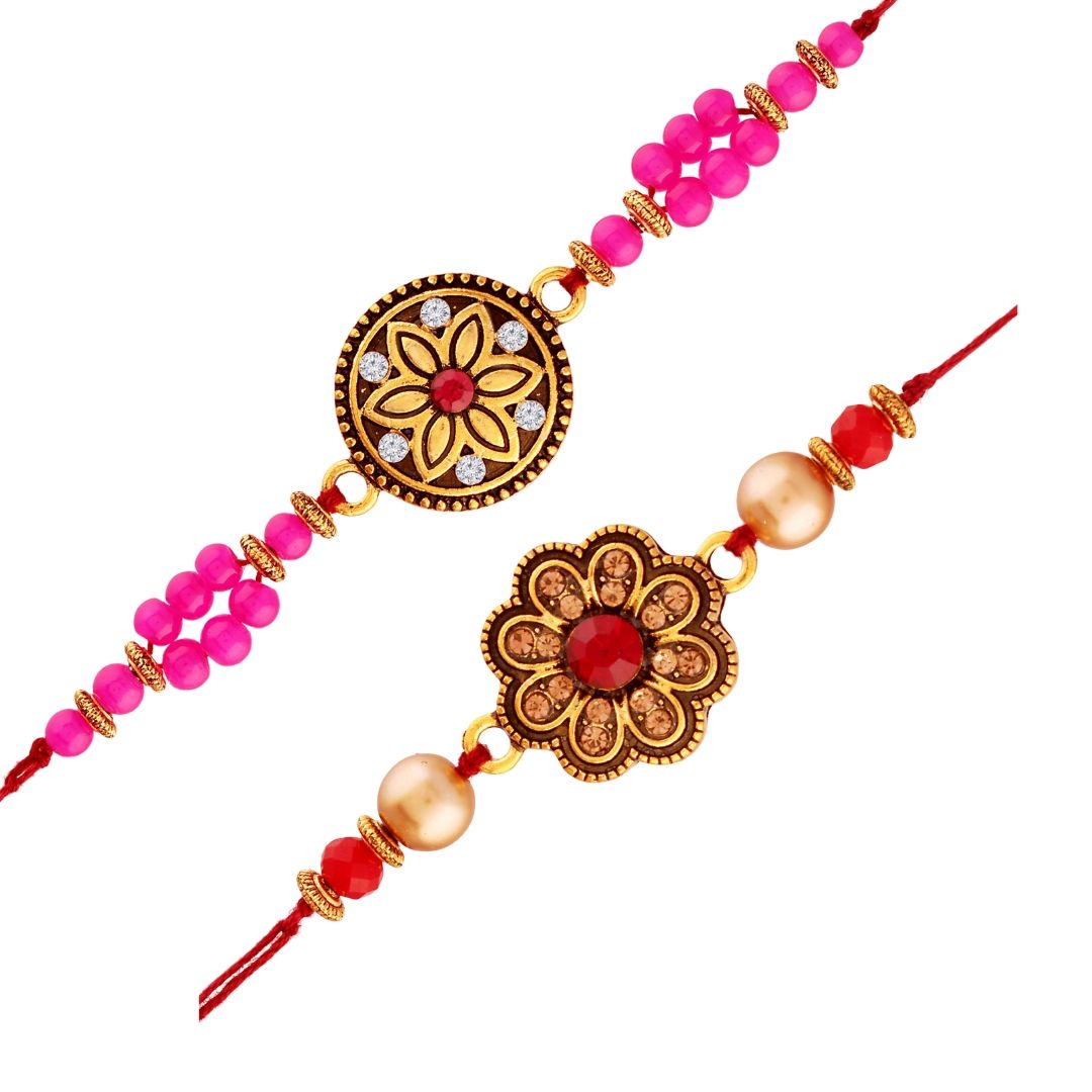 Gold Plated Designer Pearl Combo Pack of 2 Rakhi for Beloved Brother (R891-92)