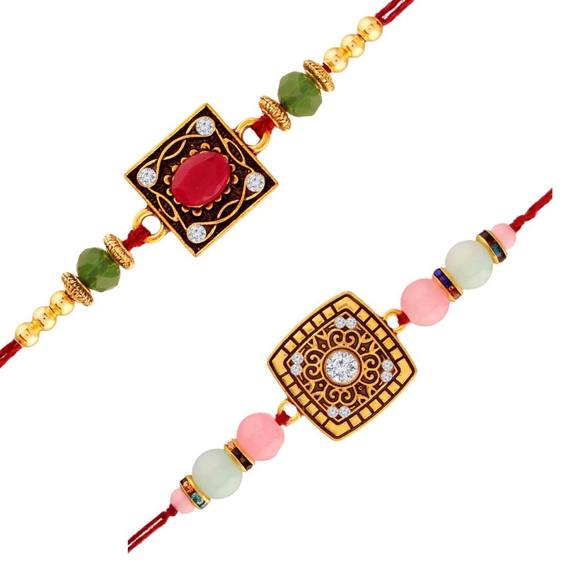 Gold Plated Designer Combo Pack of 2 Rakhi for Beloved Brother (R899-98)