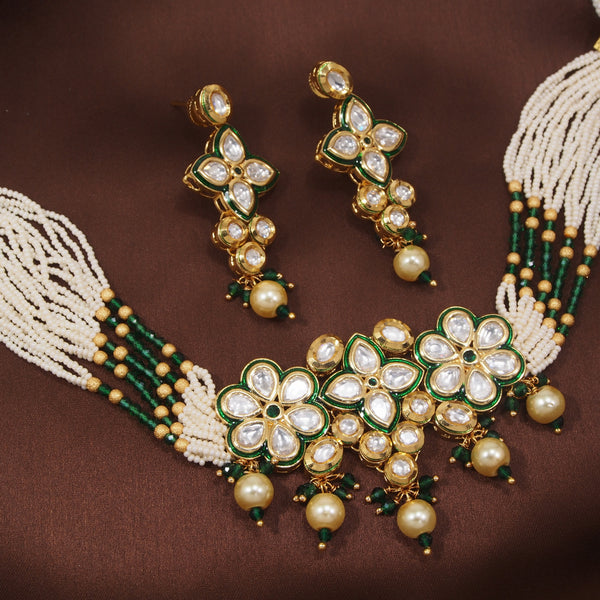 mennakari ,  polki kundan , pearls , stones , choker set