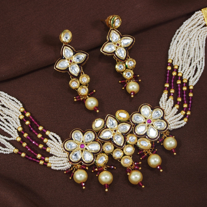 meenakari ,  polki kundan , pearls , stones , choker set