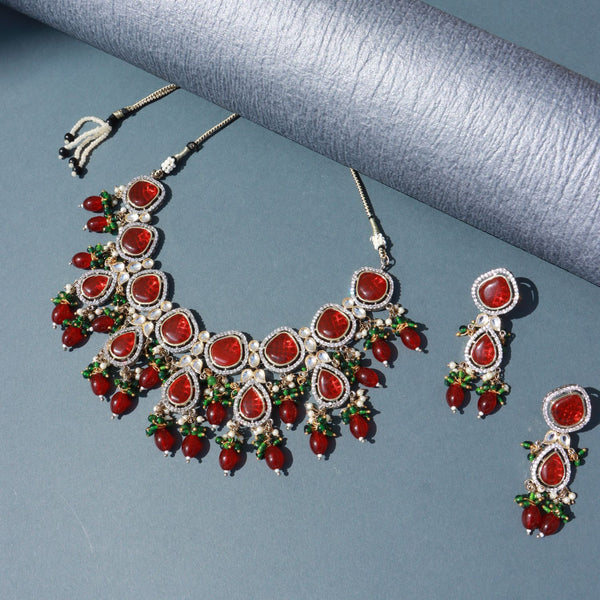 Ishika Red Polki Kundan Neckpiece