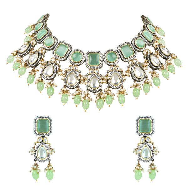Zareen Mint Polki Kundan NeckPiece