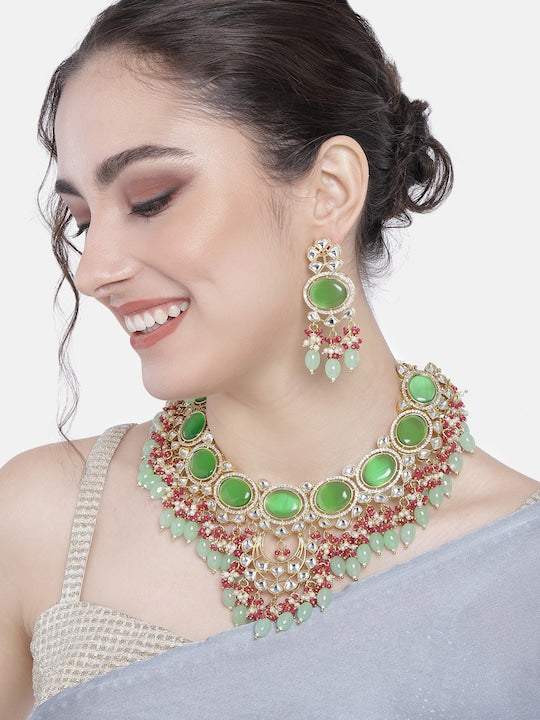 Noor Mint Polki Kundan Neckpiece