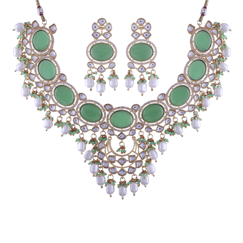 Noor Mint Polki Kundan Neckpiece