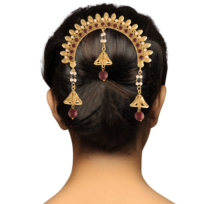 Gold Plated Traditional Maharastrian Jewellery Aambada Juda Pin Hair Brooch for Women (SM35M)