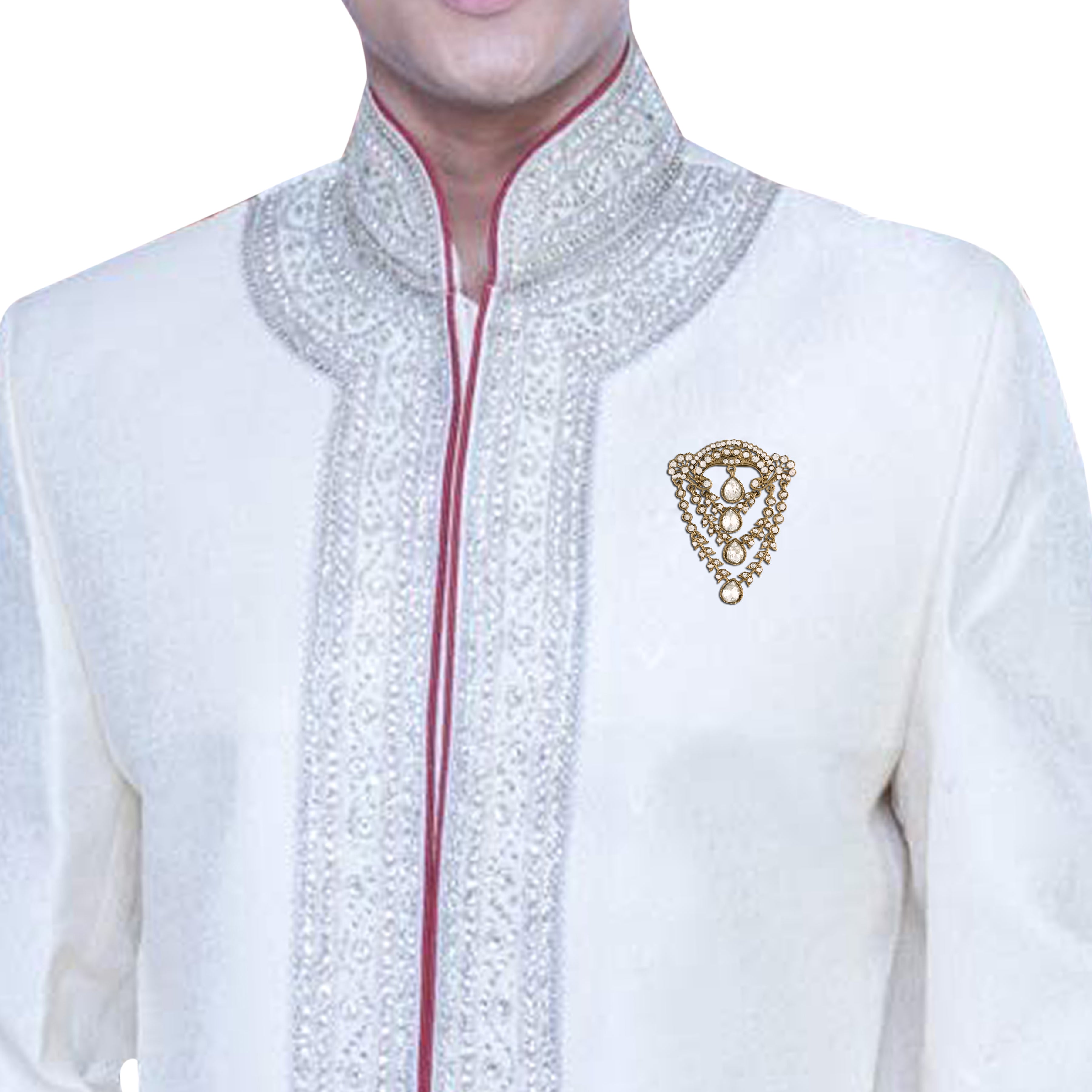 Rajveer White Kundan Brooch