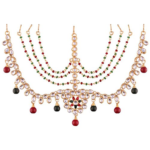 kundan studed , pearls , maangtikka
