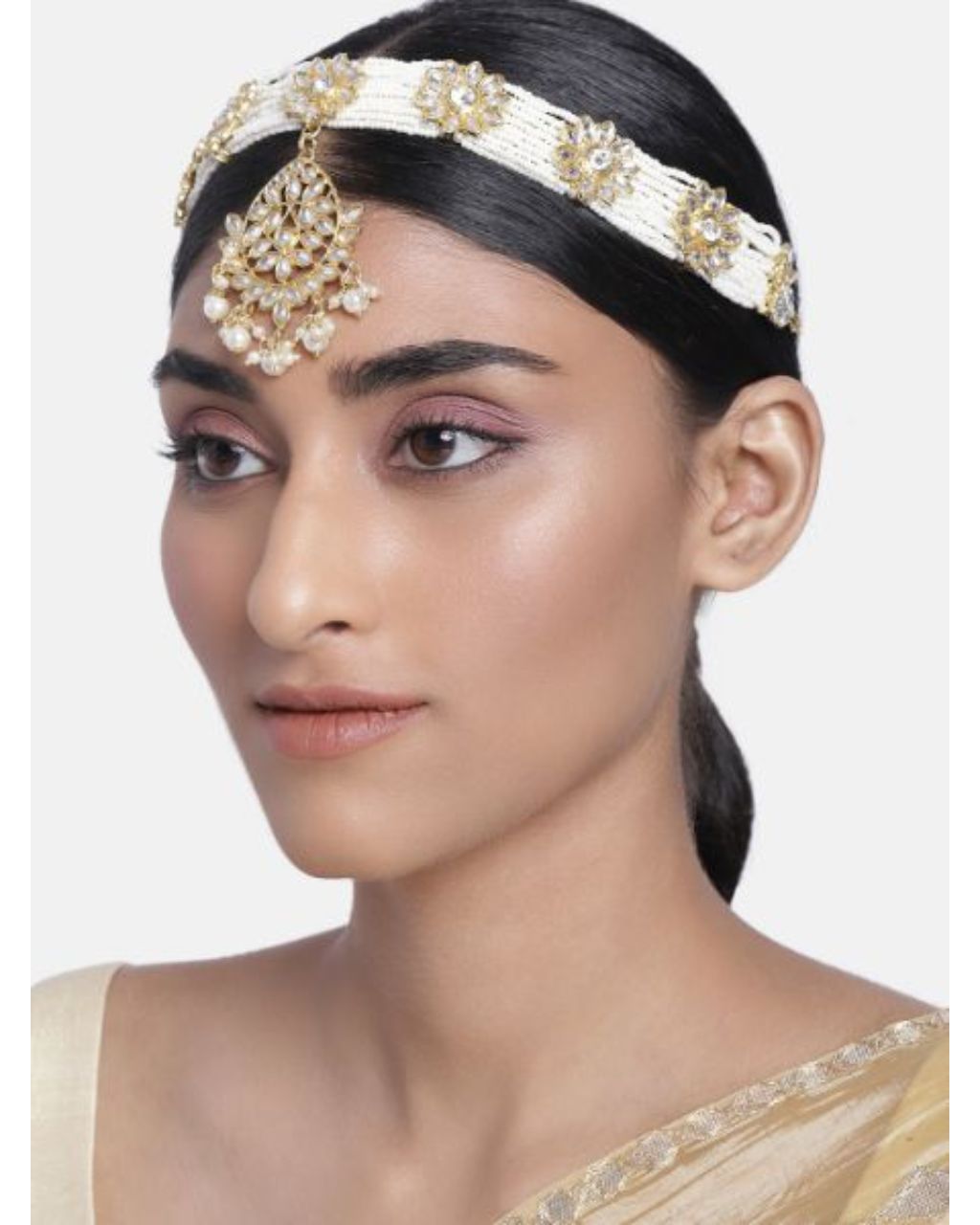 Floral Kundan Pearl Studded Rajasthani Sheeshphool/Mathapatti 