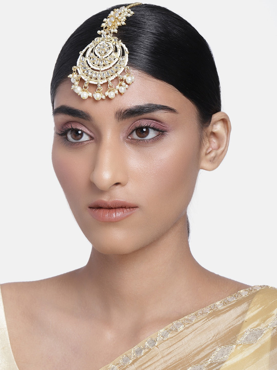 kundan studed , pearls stones , maangtikka