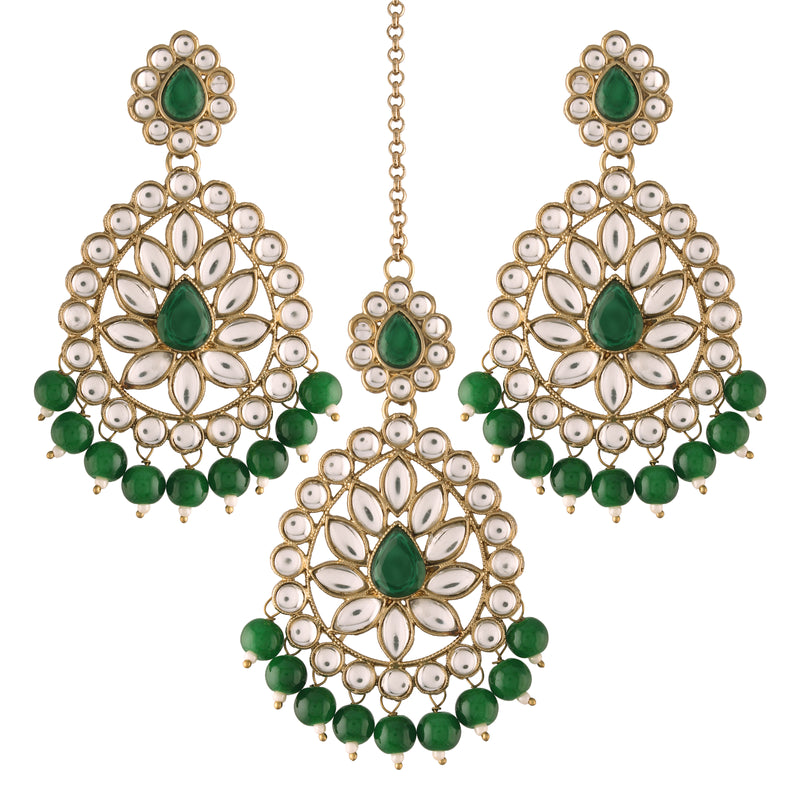 Adhira Green Maangtikka earring set