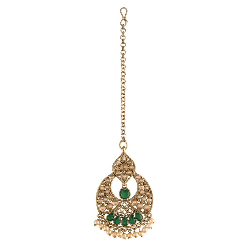Rajni Green Maangtikka Earring Set