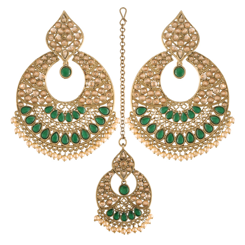 Rajni Green Maangtikka Earring Set