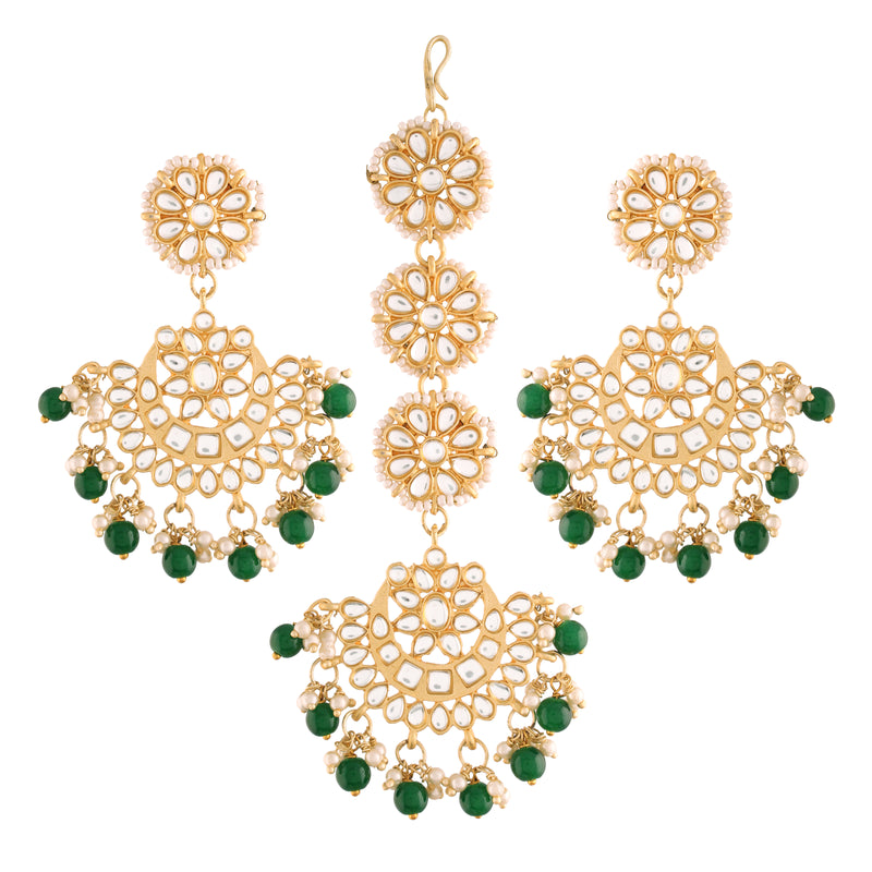 Shyama Green MaangTikka Earrings Set