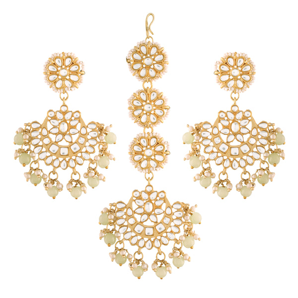 Shyama Mint MaangTikka Earrings Set