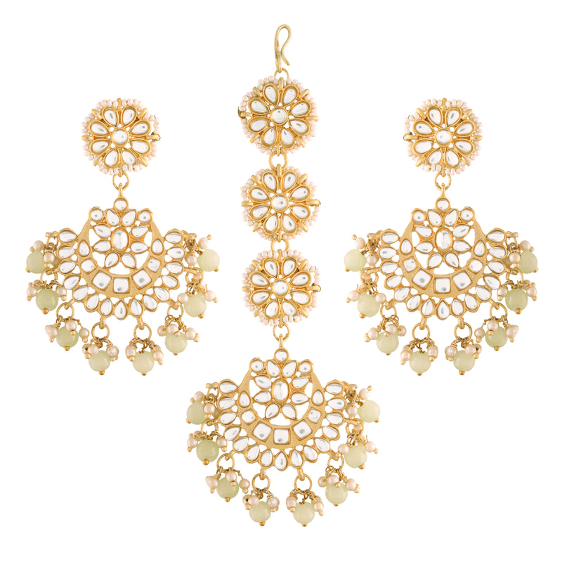 Shyama Mint MaangTikka Earrings Set