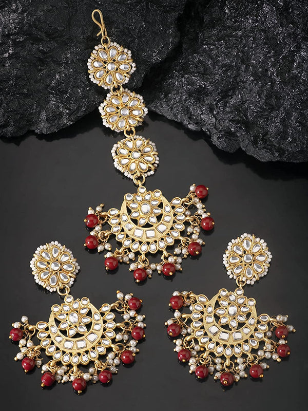 Shyama Maroon MaangTikka Earrings Set