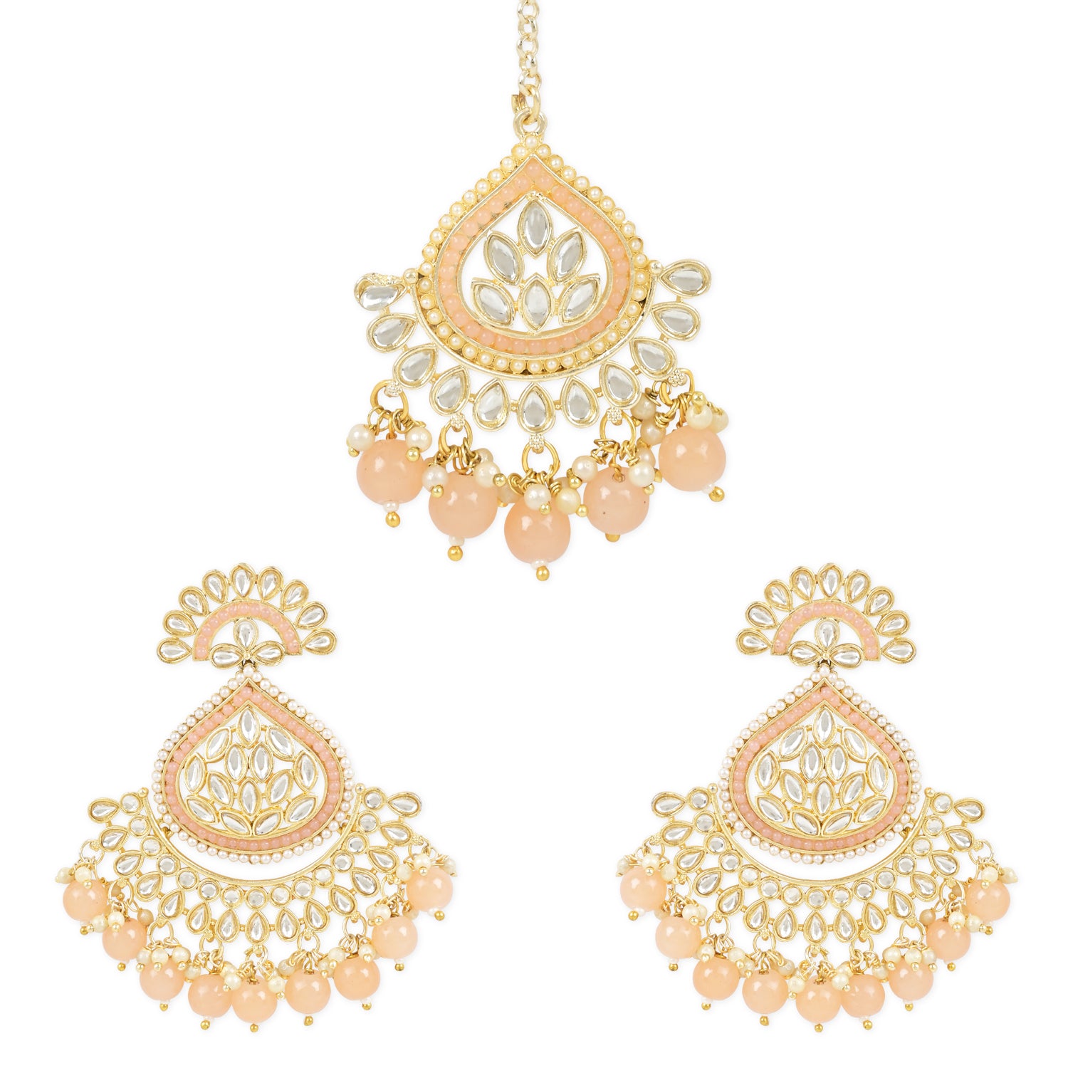Reyhana Peach  Maangtikka Earring Set