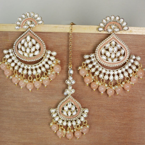 Reyhana Peach  Maangtikka Earring Set