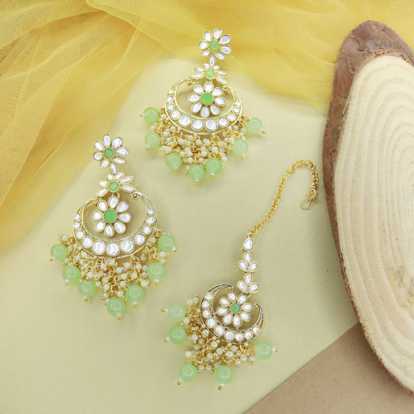 Kundan , Stones , Pearls , chandbali tikka earring 