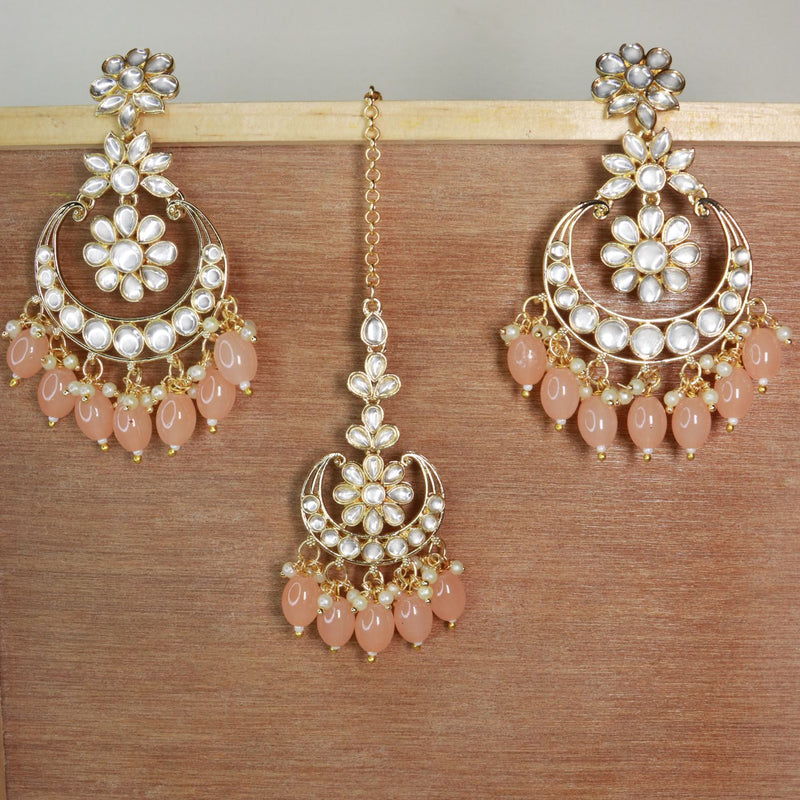 Aaliya Peach Maangtikka Earring Set