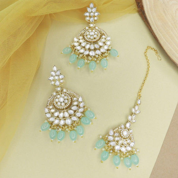 Kundan , Stones , Pearls , chandbali tikka earring 