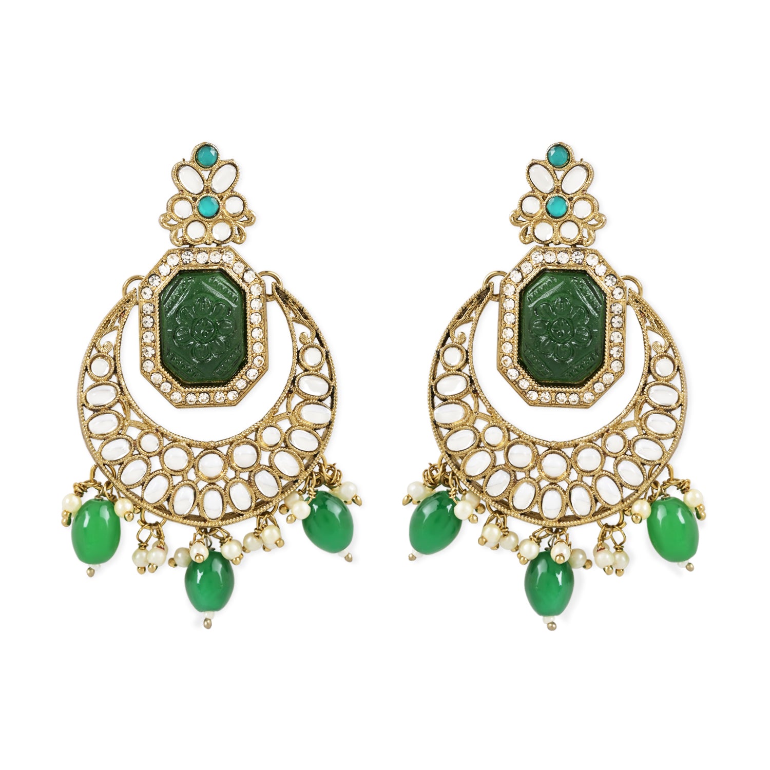 Ayra Green Maangtikka Earring Set
