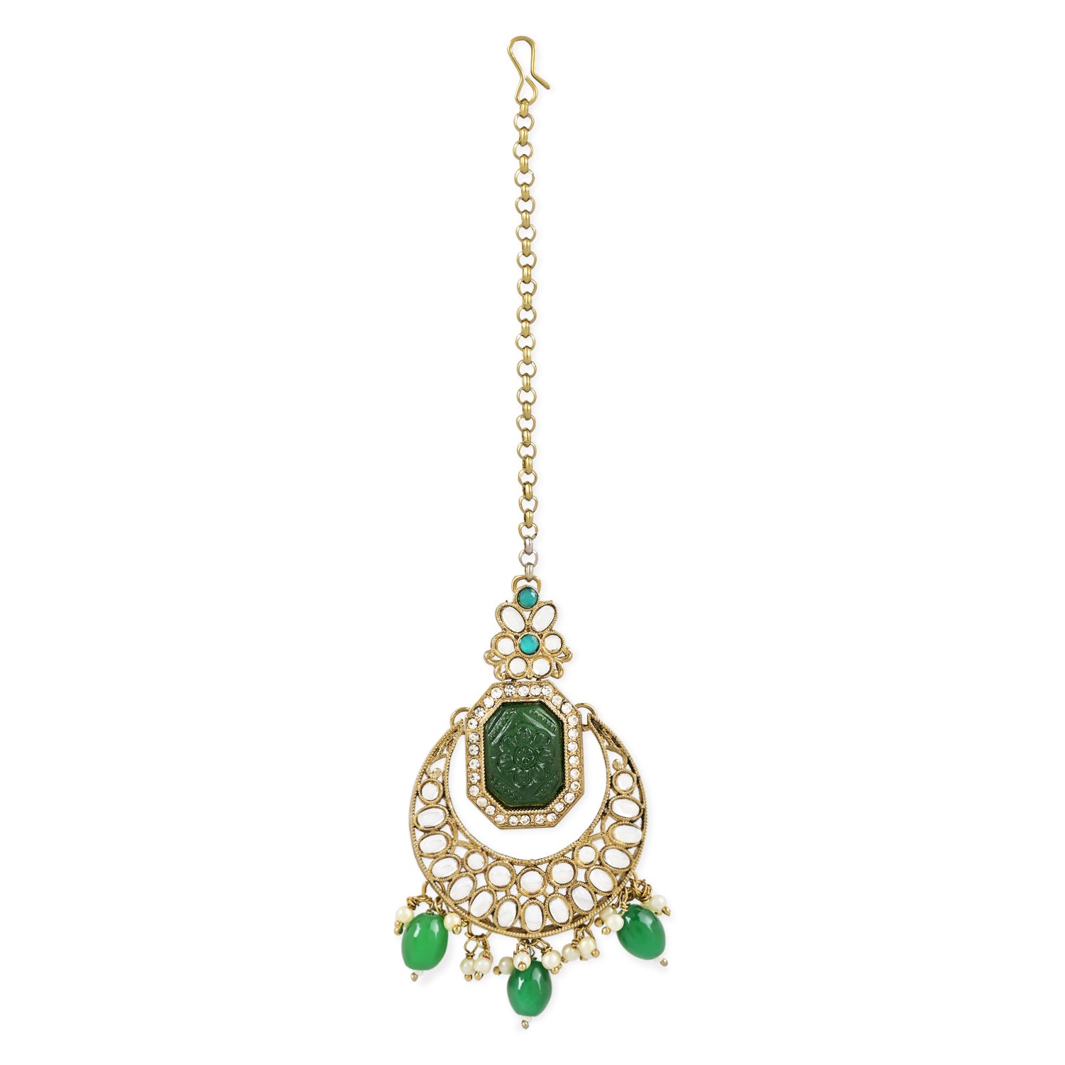 Ayra Green Maangtikka Earring Set