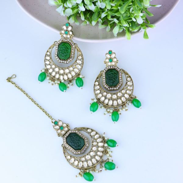 kundan, pearl, tikka, earrings