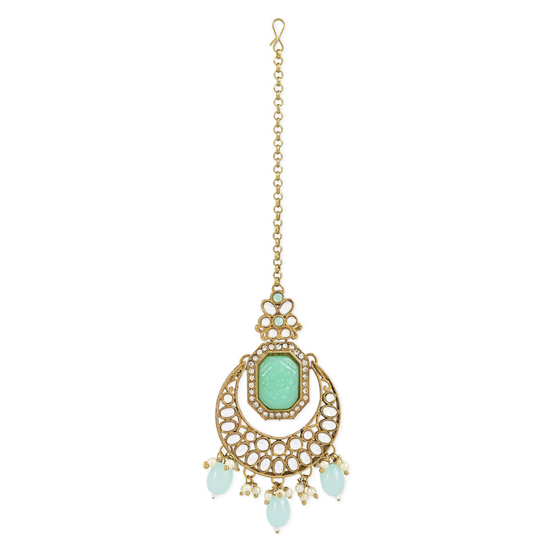 Ayra Turquoise Maangtikka Earring Set