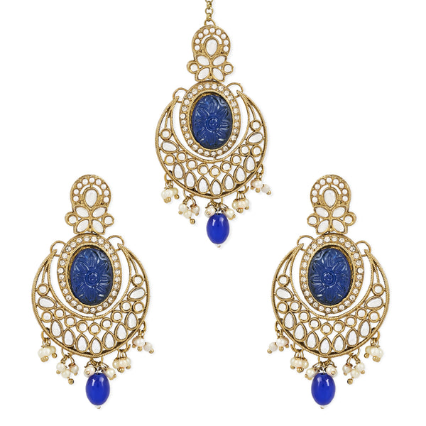 Rushvi Blue Maangtikka Earring Set