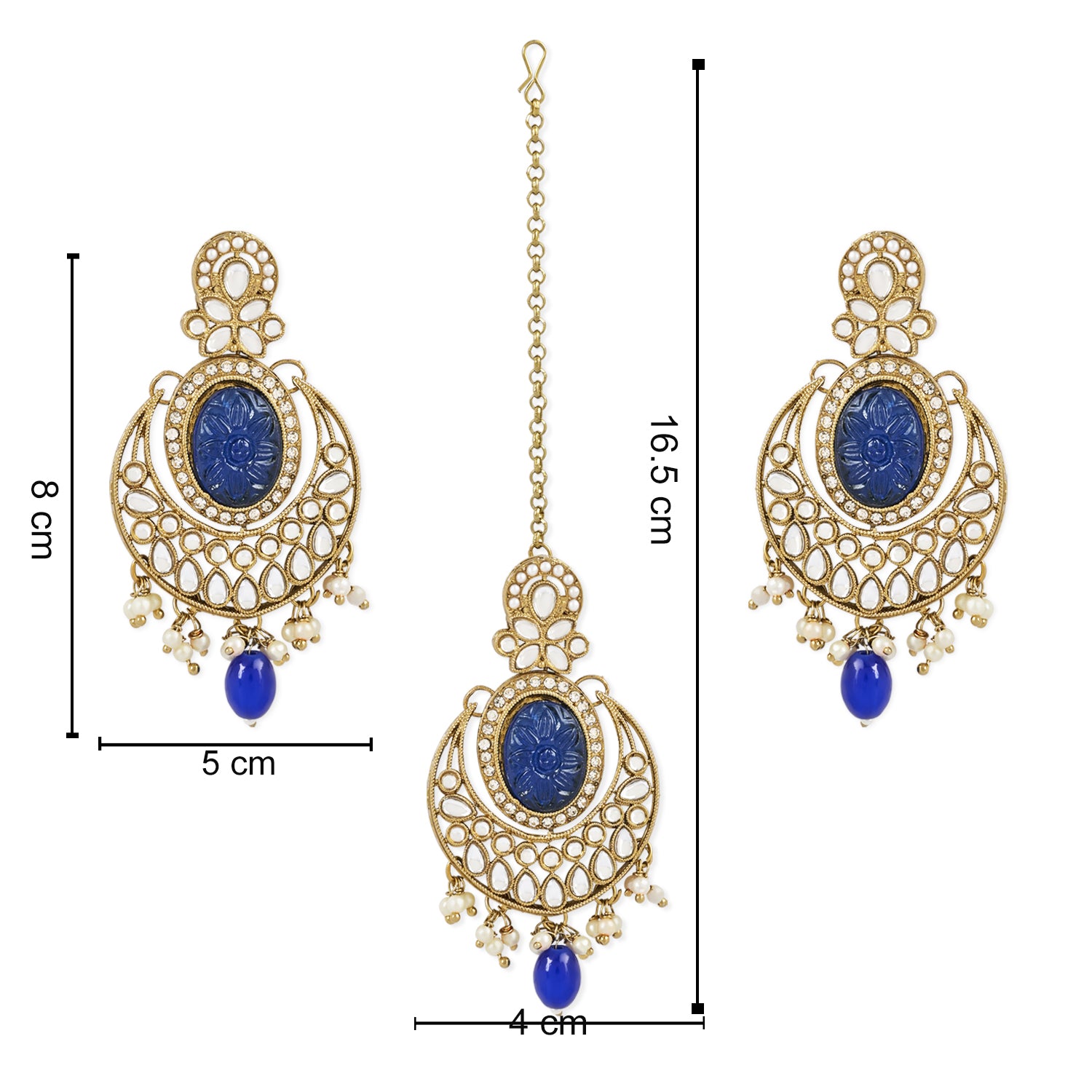 Rushvi Blue Maangtikka Earring Set