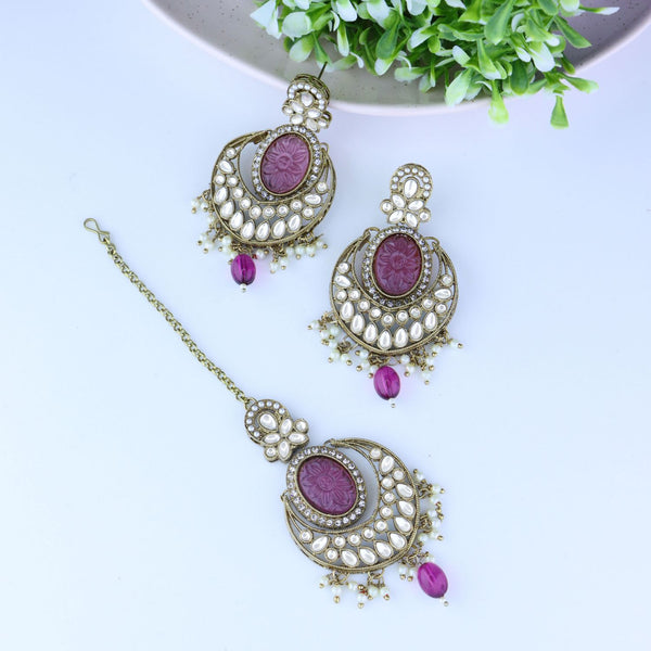 kundan, pearl, tikka earrings